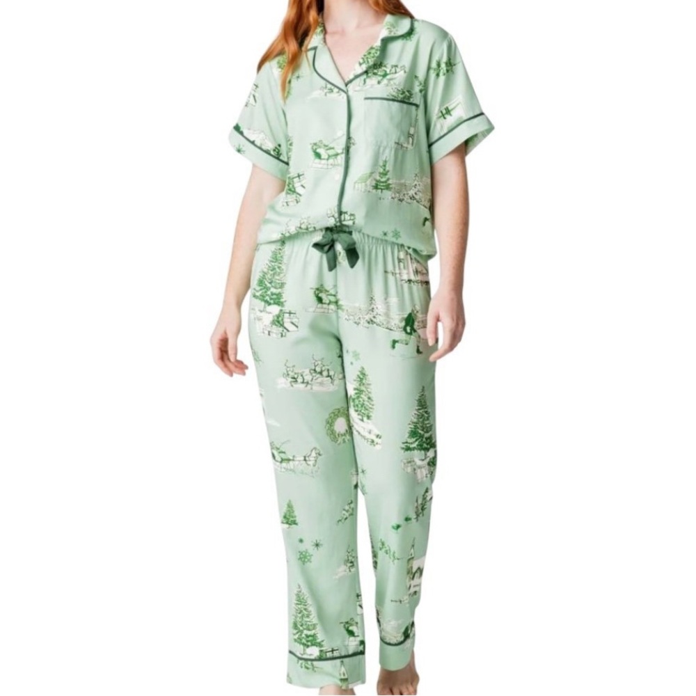 Women's Katie Kime Christmas Green Etoile Printed Pajama Set